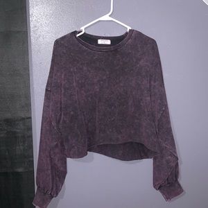 Zenana Purple Acid Wash Oversized Crop Shirt
